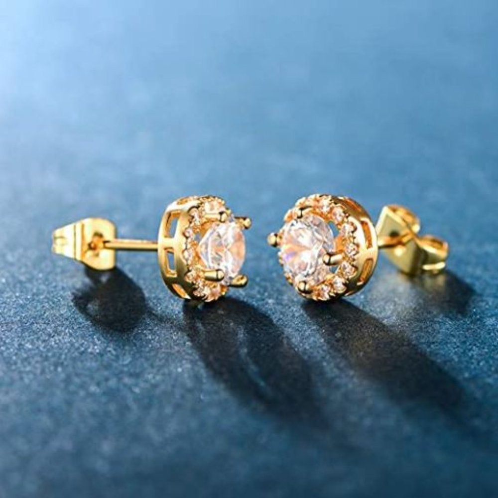 18K White Gold Plated Square Cubic Zircon 6mm Stud - Picture 14 of 15